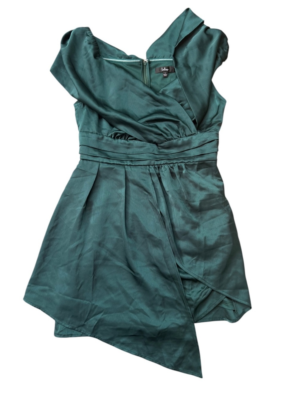 Lulus Always Celebrating Dark Green Satin Off-Shoulder Mini Dress Size: L